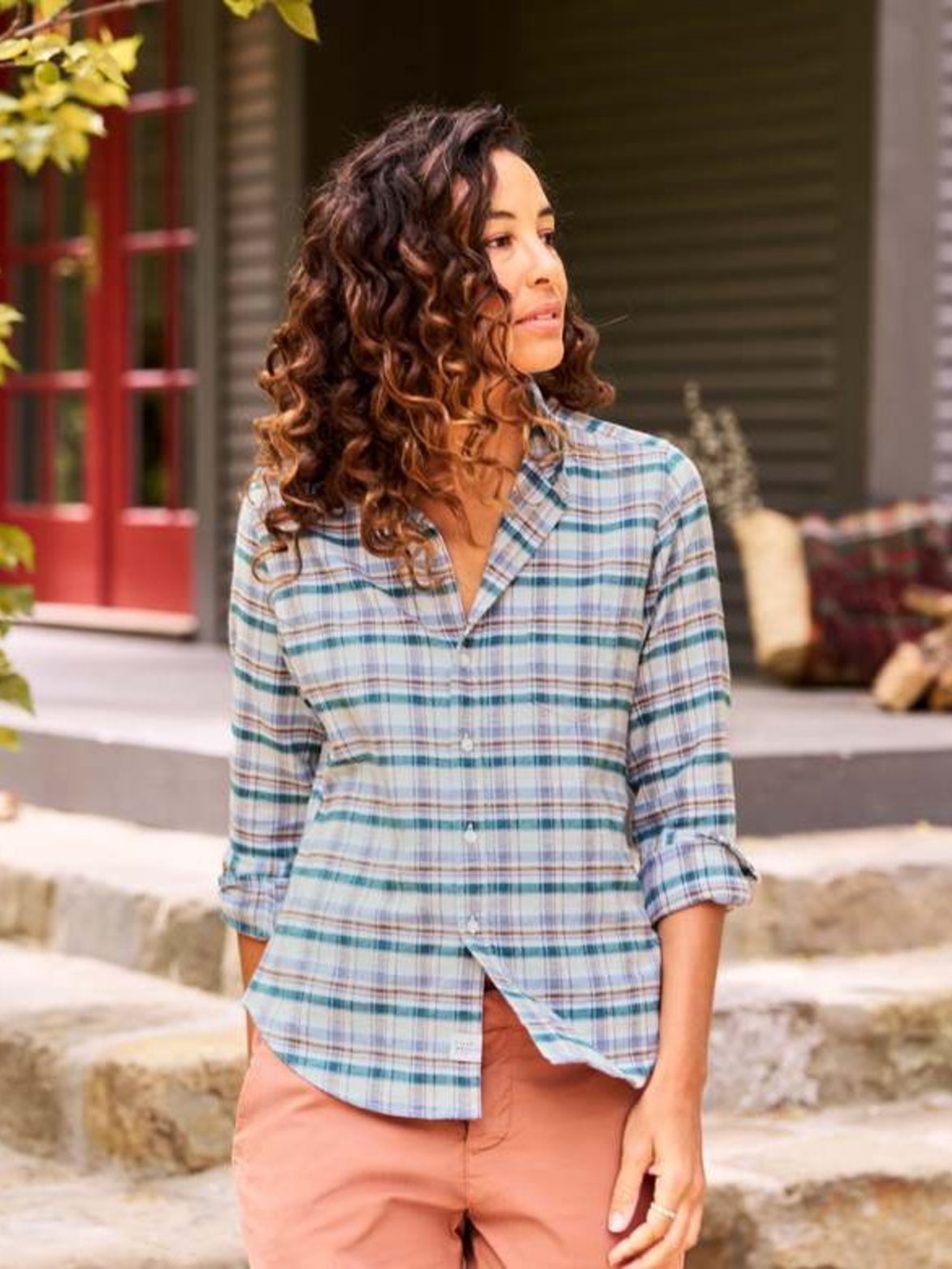 Frank & Eileen Tailored Light Blue,Teal,Tan Plaid Flannel Button-Down Shirt XL